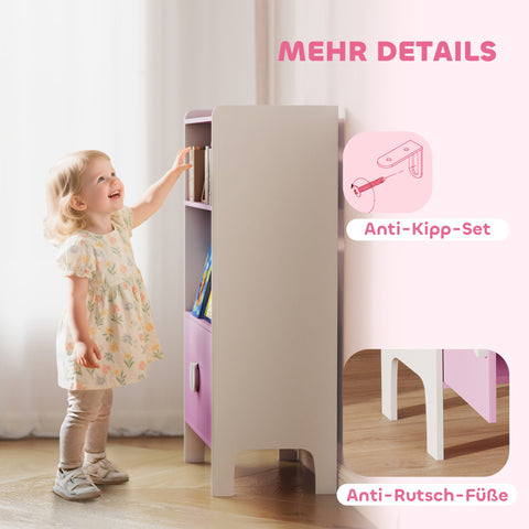 Rootz Children's Bookshelf - Kid's Bookcase - Storage Unit - Anti-Tipping Design - 60L x 100H cm - Pink & White