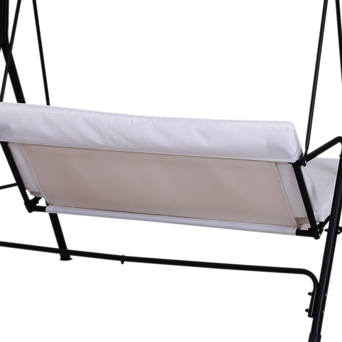 Rootz Garden 3 Person Swing - Outdoor Hammock - Porch Seat - Adjustable Roof - 1.72L x 1.10W x 1.53H m - Black/White Steel Polyester