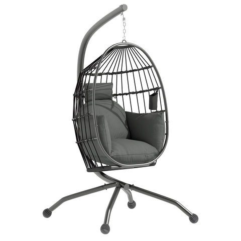 Rootz Hanging Outdoor Swing Chair - Foldable Basket Seat - Egg Chair - Comfort with Cup Holder - 120cm x 88cm x 192cm