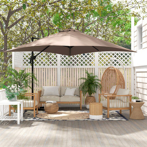 Rootz Cantilever Sunshader - Outdoor Parasols - Rotatable 360° Sun Shade - Durable Aluminum - 2.95l x 2.95b x 2.66h m Brown