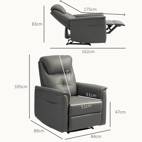 Rootz Recliner Chair - Adjustable Armchair - Lounger with Footrest - Pocket Spring Seat, Side Pockets - 84cm x 89cm x 105cm - Grey