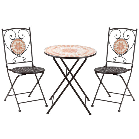 Rootz 3 Piece Bistro Set - Balcony Furniture - Outdoor Patio Set - Mosaic Design - Foldable & Water-Resistant - 61cm x 70cm Table, 39cm x 52cm x 90.5cm Chairs