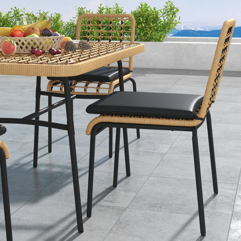 Rootz 5-Piece Rattan Garden Furniture Set - Patio Dining Set - Outdoor Table and Chairs - Cushioned Comfort - Table: 120x70x74cm, Chairs: 50x62x86cm