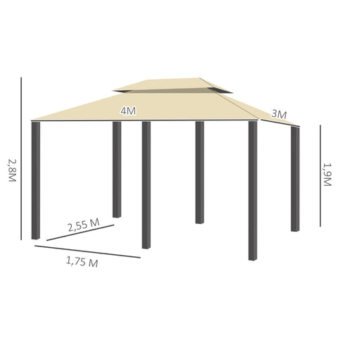Rootz 3x4m Garden Pavilion with 6 Side Panels - Party Tent - Marquee - Water-Repellent Double Roof - Robust Steel Frame - 300cm x 400cm x 280cm