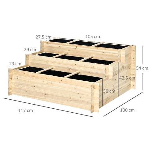 Rootz verhoogd bed - verhoogde tuinplantenbak - gelaagde plantenbak - 3 niveaus - 9 vakken - dennenhout - 117 cm x 100 cm x 54 cm