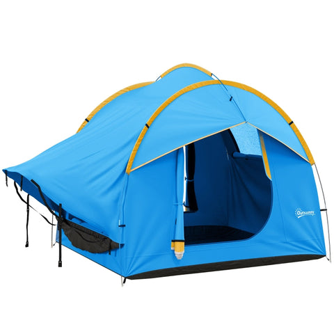 Rootz Car Tent Camping Tent - Car Shelter - Outdoor Canopy - 3 Doors - Weather Resistant - 239cm x 210cm x 210cm - Orange + Blue