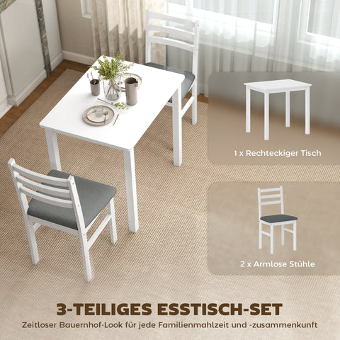Rootz 3-Part Dining Table Set - Kitchen Set - Compact Room Furniture - Space-Saving - MDF White and Grey - 80cm x 40.5cm x 74.5cm
