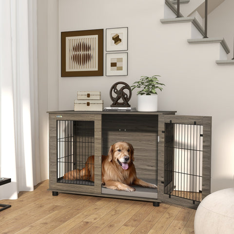 Rootz Dog Cage 2-in-1 Side Table - Pet Crate - Kennel with Lockable Door - Removable Cushion - 100 x 60 x 73.5 cm - Max 30kg Dogs