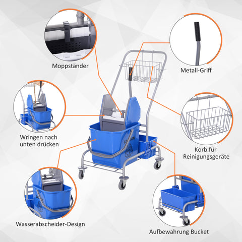 Rootz Cleaning Car - Mop Cart - Utility Trolley - 25L Capacity - Effortless Mobility - 72 x 49.5 x 95 cm