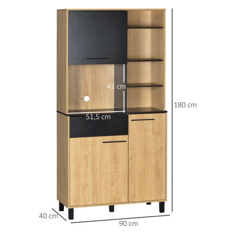 Rootz Kitchen Buffet - Storage Cabinet - Pantry Organizer - Ample Storage - 90x40x180cm - Black/Brown Wood - Modern Design - Ideal Kitchen Space Solution