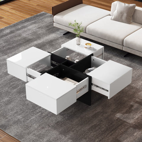 Rootz High-Gloss Coffee Table - Living Room Table - Center Table - Durable Design - 70cm x 70cm x 35cm