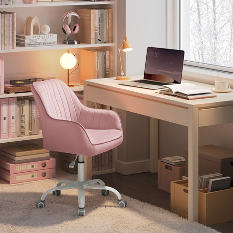 Rootz Velvet Office Chair - Desk Chair - Rolling Chair - Memory Foam Padding - 64cm x 62cm x (80-90)cm - Pastel Pink