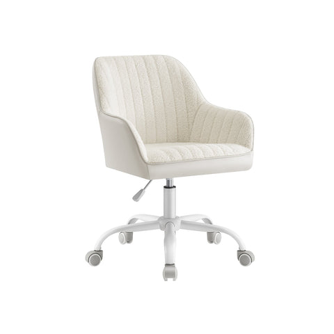 Rootz Upholstered Office Chair - Cappuccino Beige - Cloud White - Steel Frame - Sherpa - Faux Leather - Ergonomic Design - 62cm x 62cm x (83.5-93.5cm)