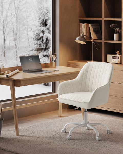 Rootz Upholstered Office Chair - Cappuccino Beige - Cloud White - Steel Frame - Sherpa - Faux Leather - Ergonomic Design - 62cm x 62cm x (83.5-93.5cm)