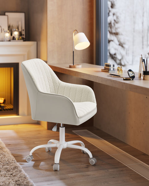 Rootz Upholstered Office Chair - Cappuccino Beige - Cloud White - Steel Frame - Sherpa - Faux Leather - Ergonomic Design - 62cm x 62cm x (83.5-93.5cm)