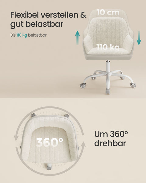 Rootz Upholstered Office Chair - Cappuccino Beige - Cloud White - Steel Frame - Sherpa - Faux Leather - Ergonomic Design - 62cm x 62cm x (83.5-93.5cm)