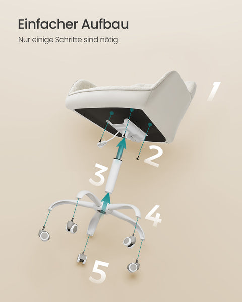 Rootz Upholstered Office Chair - Cappuccino Beige - Cloud White - Steel Frame - Sherpa - Faux Leather - Ergonomic Design - 62cm x 62cm x (83.5-93.5cm)