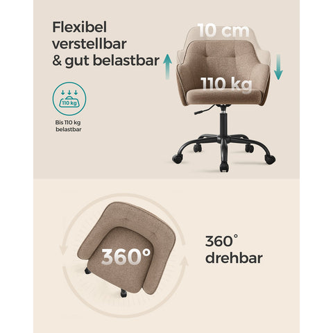 Rootz Swivel Chair - Lounge Chair - Rolling Seat - Ergonomic Design - 69 x 65 x 83-93cm - Steel Frame - Plywood - Foam Padding