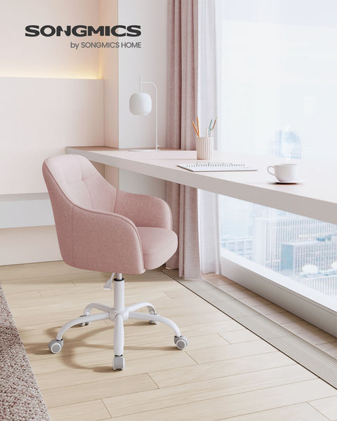 Rootz Swivel Chair - Pink Accent Chair - Rolling Armchair - Steel Frame - Foam Padding - Cotton Linen Blend - 69cm x 65cm x (83-93cm) - Comfortable Seating - Easy Mobility - Stylish Design