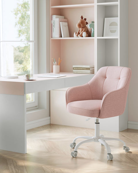 Rootz Swivel Chair - Pink Accent Chair - Rolling Armchair - Steel Frame - Foam Padding - Cotton Linen Blend - 69cm x 65cm x (83-93cm) - Comfortable Seating - Easy Mobility - Stylish Design