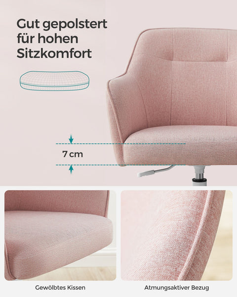 Rootz Swivel Chair - Pink Accent Chair - Rolling Armchair - Steel Frame - Foam Padding - Cotton Linen Blend - 69cm x 65cm x (83-93cm) - Comfortable Seating - Easy Mobility - Stylish Design