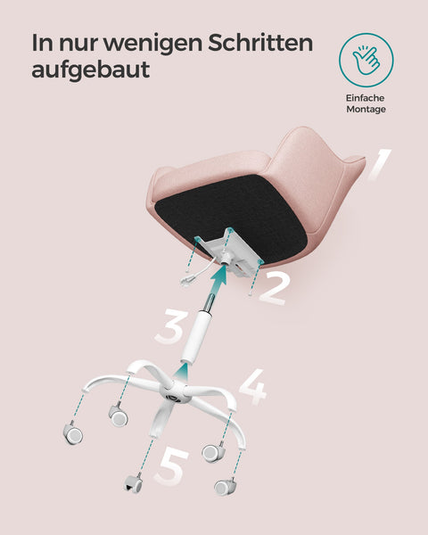 Rootz Pink Swivel Chair - Office Chair - Rolling Chair - Steel Frame - Foam Padding - 69cm x 65cm x (83-93cm) - Adjustable Height