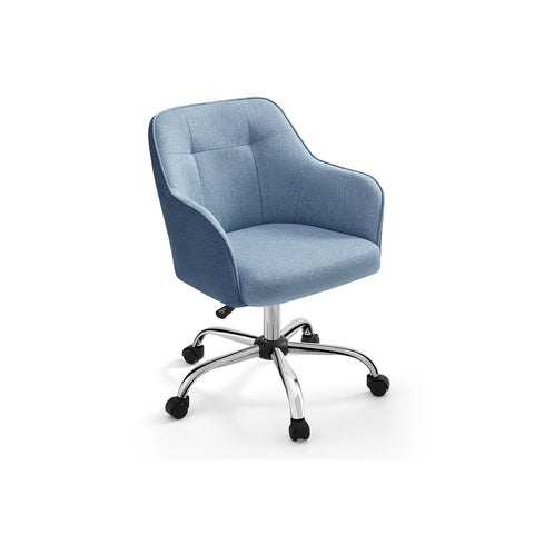 Rootz Swivel Chair - Blue - Steel Frame - Foam Padding - Cotton Linen Blend - PU Wheels - Ergonomic Design - Adjustable Height - Lightweight - 69cm x 65cm x (83-93cm)