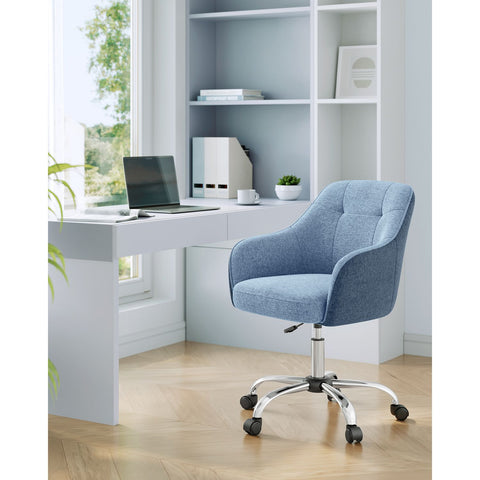 Rootz Swivel Chair - Blue - Steel Frame - Foam Padding - Cotton Linen Blend - PU Wheels - Ergonomic Design - Adjustable Height - Lightweight - 69cm x 65cm x (83-93cm)