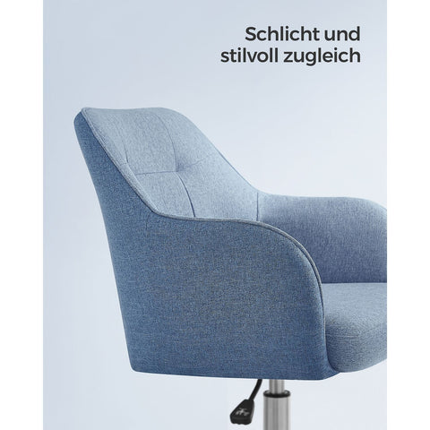 Rootz Swivel Chair - Blue - Steel Frame - Foam Padding - Cotton Linen Blend - PU Wheels - Ergonomic Design - Adjustable Height - Lightweight - 69cm x 65cm x (83-93cm)