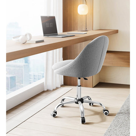 Rootz Swivel Chair Gray - Steel Frame - Cotton-Linen - Rolling Wheels - 28kg/m3 Foam - Adjustable Height - 60cm x 60cm x (80-90cm)