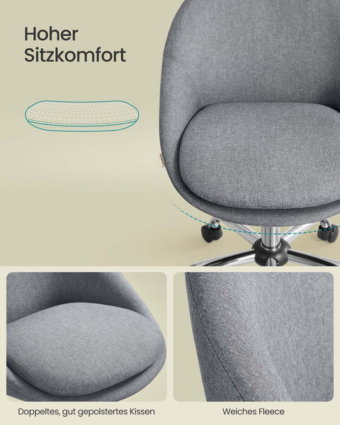 Rootz Home Office Chair - Swivel Desk Chair - Ergonomic Task Chair - Comfort Padding - 60x60x80-90cm Grey