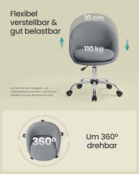 Rootz Home Office Chair - Swivel Desk Chair - Ergonomic Task Chair - Comfort Padding - 60x60x80-90cm Grey