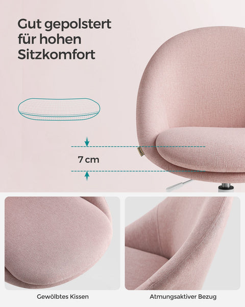 Rootz Swivel Chair - Pink - Comfortable Seat - Ergonomic Design - Steel Frame - Cotton-Linen Blend - 60cm x 60cm x (80-90cm)