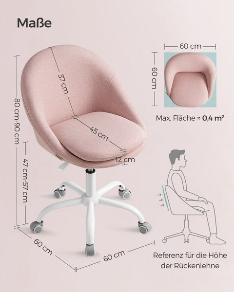 Rootz Swivel Chair - Pink - Comfortable Seat - Ergonomic Design - Steel Frame - Cotton-Linen Blend - 60cm x 60cm x (80-90cm)