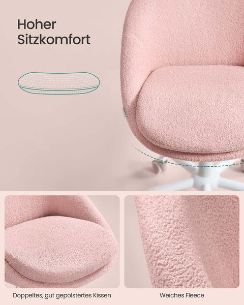 Rootz HomeOffice Swivel Chair - Fleece Chair - Ergonomic Seat - Adjustable Height - 60x60x80-90 cm - Pink