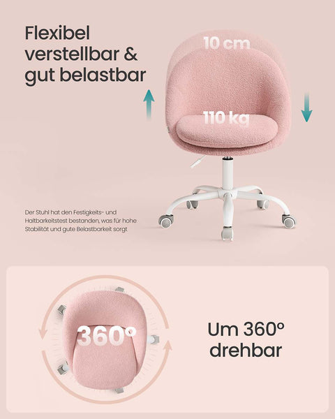 Rootz HomeOffice Swivel Chair - Fleece Chair - Ergonomic Seat - Adjustable Height - 60x60x80-90 cm - Pink