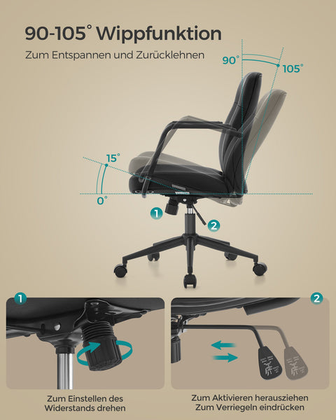 Rootz Big Comfy Office Chair - Desk Chair - Ergonomic Seat - Heavy Duty - Steel Frame - 60cm x 60cm x 93-103cm