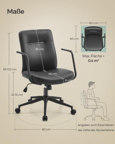 Rootz Big Comfy Office Chair - Desk Chair - Ergonomic Seat - Heavy Duty - Steel Frame - 60cm x 60cm x 93-103cm