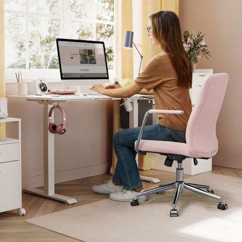 Rootz Pastel Pink Office Chair - Steel Frame - Foam Seat - PU Cover - Adjustable Height - 60cm x 60cm x (93-103cm)