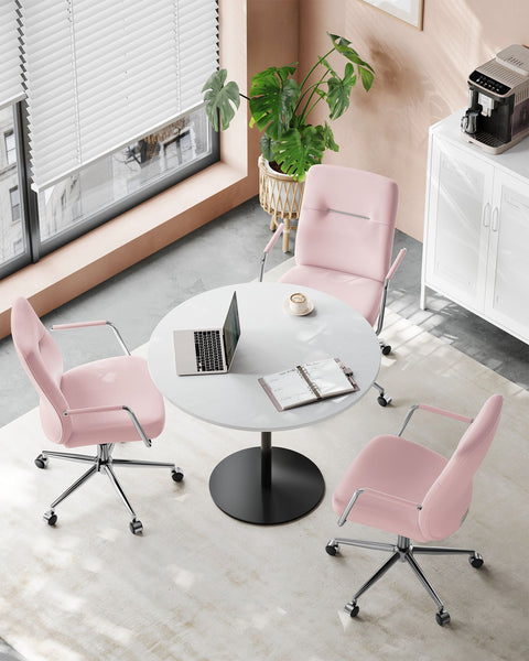 Rootz Pastel Pink Office Chair - Steel Frame - Foam Seat - PU Cover - Adjustable Height - 60cm x 60cm x (93-103cm)