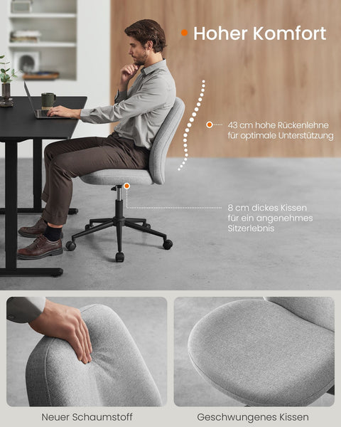 Rootz Dove Gray Desk Chair - Office Chair - Steel Base - Cotton-Linen Blend - Ergonomic Seat - 59cm x 62cm x (86.5-94.5)cm