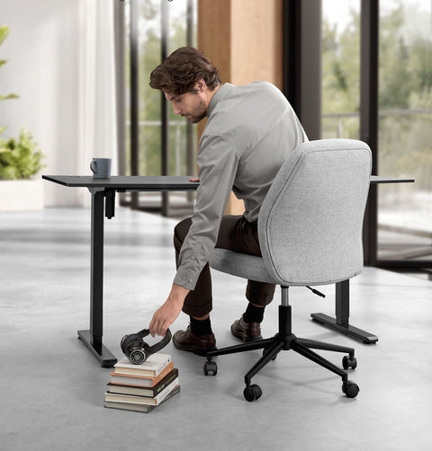 Rootz Dove Gray Desk Chair - Office Chair - Steel Base - Cotton-Linen Blend - Ergonomic Seat - 59cm x 62cm x (86.5-94.5)cm