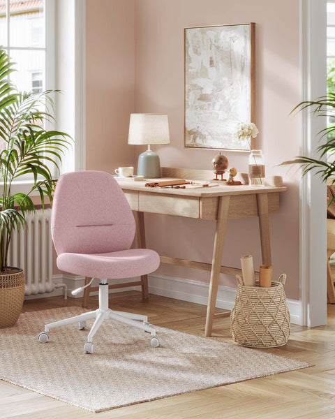 Rootz Rocking Desk Chair - Pastel Pink - Swivel Chair - Ergonomic - 59cm x 62cm x 94.5cm - Steel Frame - Cotton-Linen Blend - Foam - Plywood