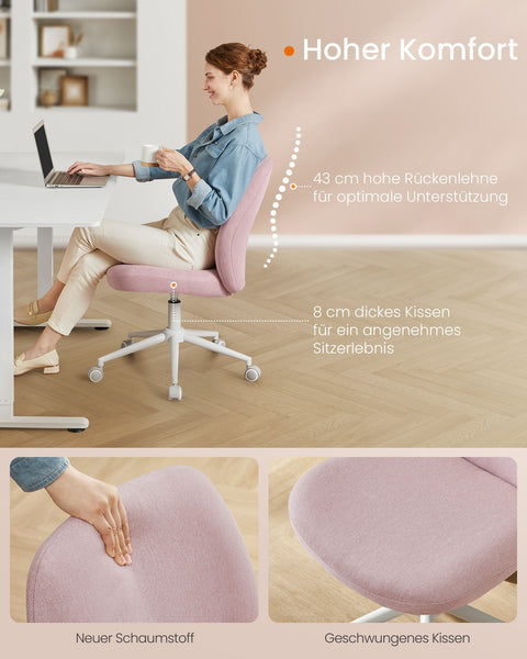 Rootz Rocking Desk Chair - Pastel Pink - Swivel Chair - Ergonomic - 59cm x 62cm x 94.5cm - Steel Frame - Cotton-Linen Blend - Foam - Plywood