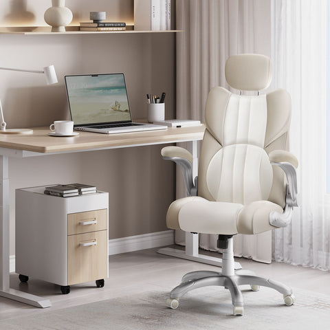 Rootz Cream White Office Chair - Ergonomic Desk Chair - Adjustable Seat Height - Plywood Frame - Steel Structure - 70cm x 70cm x (119-137) cm