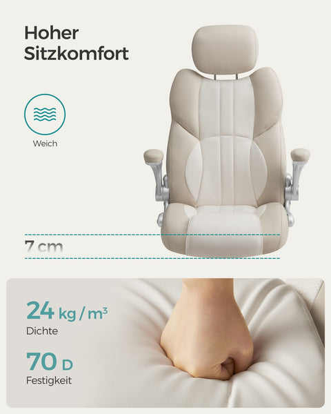 Rootz Cream White Office Chair - Ergonomic Desk Chair - Adjustable Seat Height - Plywood Frame - Steel Structure - 70cm x 70cm x (119-137) cm