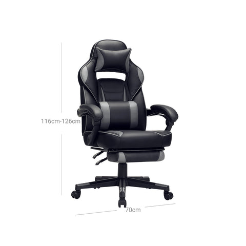 Rootz Gaming Chair - Racing Style Chair - Liggende bureaustoel - Zwart-grijs - PU-kunststof - Schuim met hoge dichtheid - Staal - Nylon - 67 cm x 66 cm x 126 cm - Comfortabel zitkussen - Verstelbare voetsteun - Ergonomisch ontwerp
