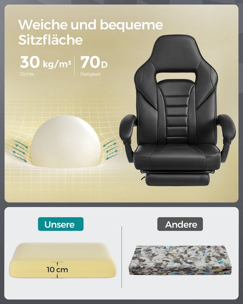 Rootz Office Chair with Footrest - Desk Chair - Ergonomic Chair - Lumbar Support - 69cm x 62cm x 73.5cm - Weight Capacity 150kg