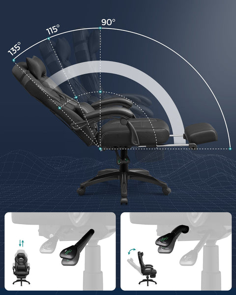 Rootz Gaming Chair - Racing Chair - Ergonomic Chair - Lumbar Support - Adjustable Headrest - Reclining Backrest - Faux Leather - 70cm x 64cm x 128cm