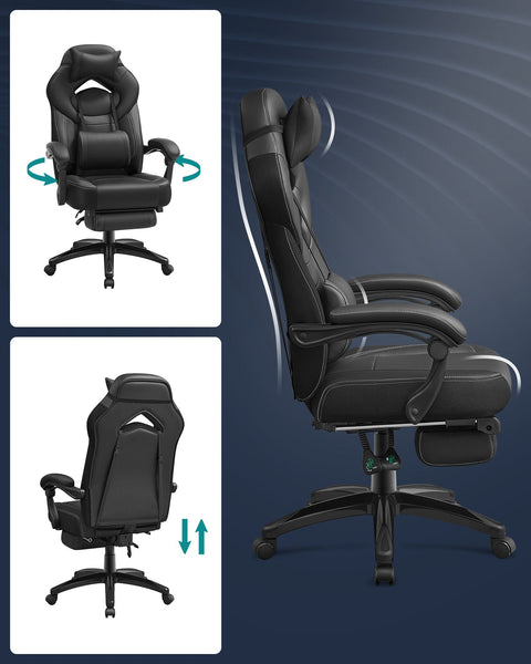 Rootz Gaming Chair - Racing Chair - Ergonomic Chair - Lumbar Support - Adjustable Headrest - Reclining Backrest - Faux Leather - 70cm x 64cm x 128cm